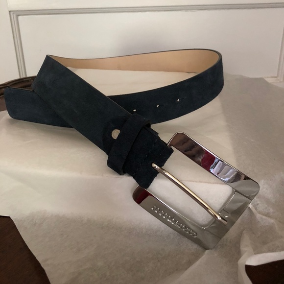 Roccobarocco navy blue suede designer logo belt - Picture 2 of 8